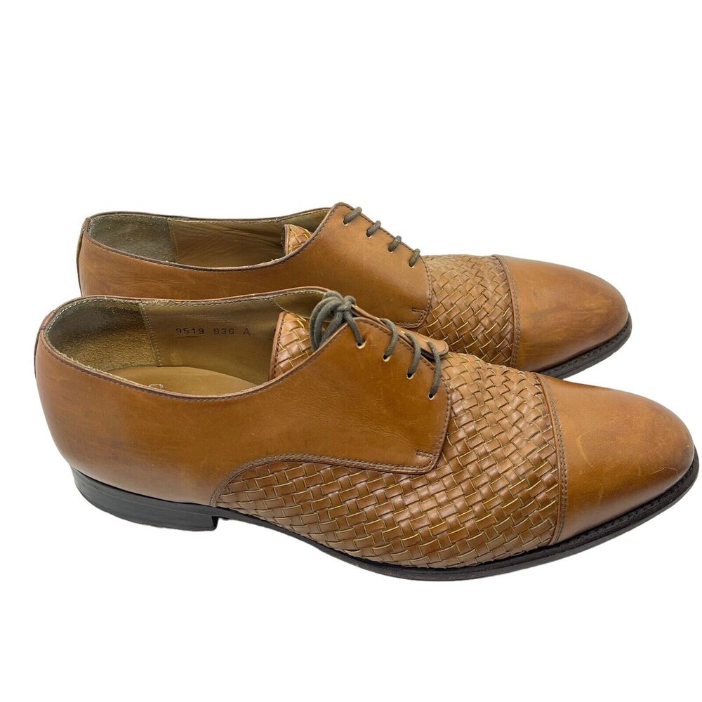 Taft Oxford Dress Shoe Handmade Goodyear Welt Tan Brown Woven Leather Cap Toe 9